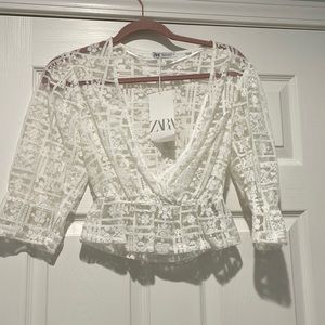 NWT Zara White Lace Crop Top